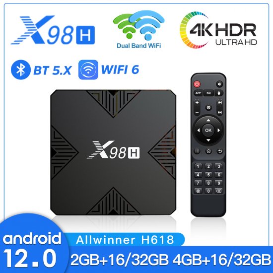 Android tv box X98H Quad core ARM Cortex A53 Android 12.0 WIFI 2.4/5.8G BT 5.0+ Smart TV Box